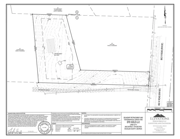 Boundary Retracement and Topographical Survey. Detailing the property's boundaries and topographic features