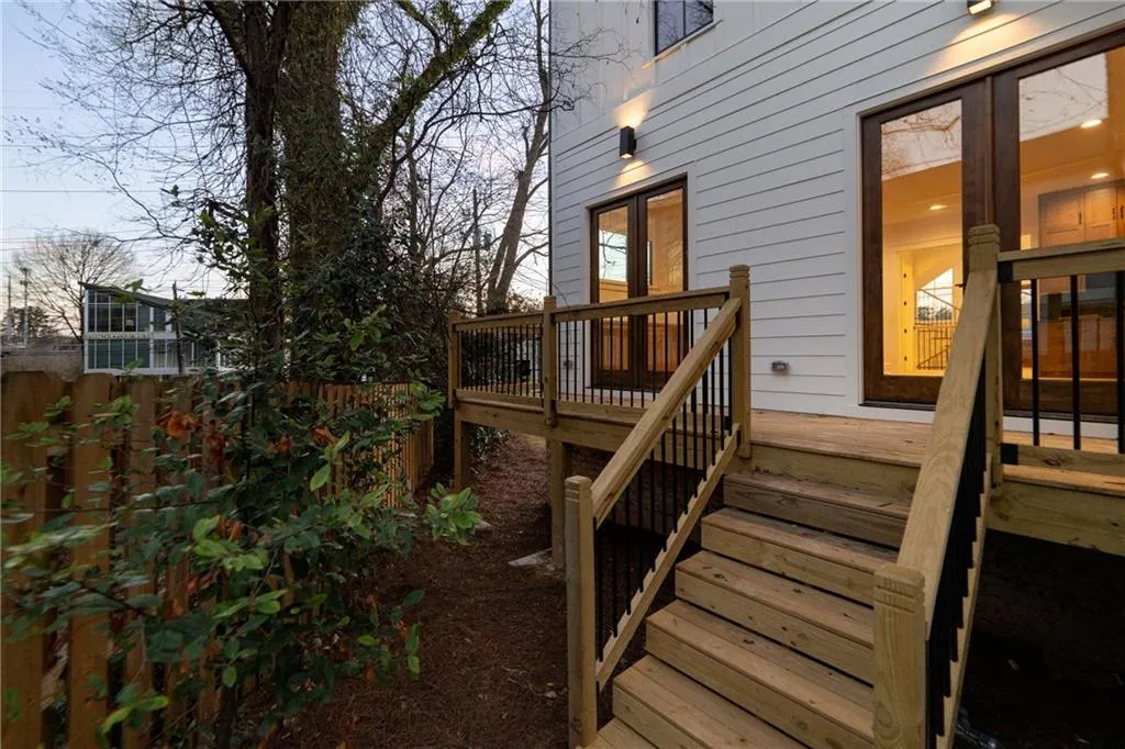 Wooden deck featuring stairs