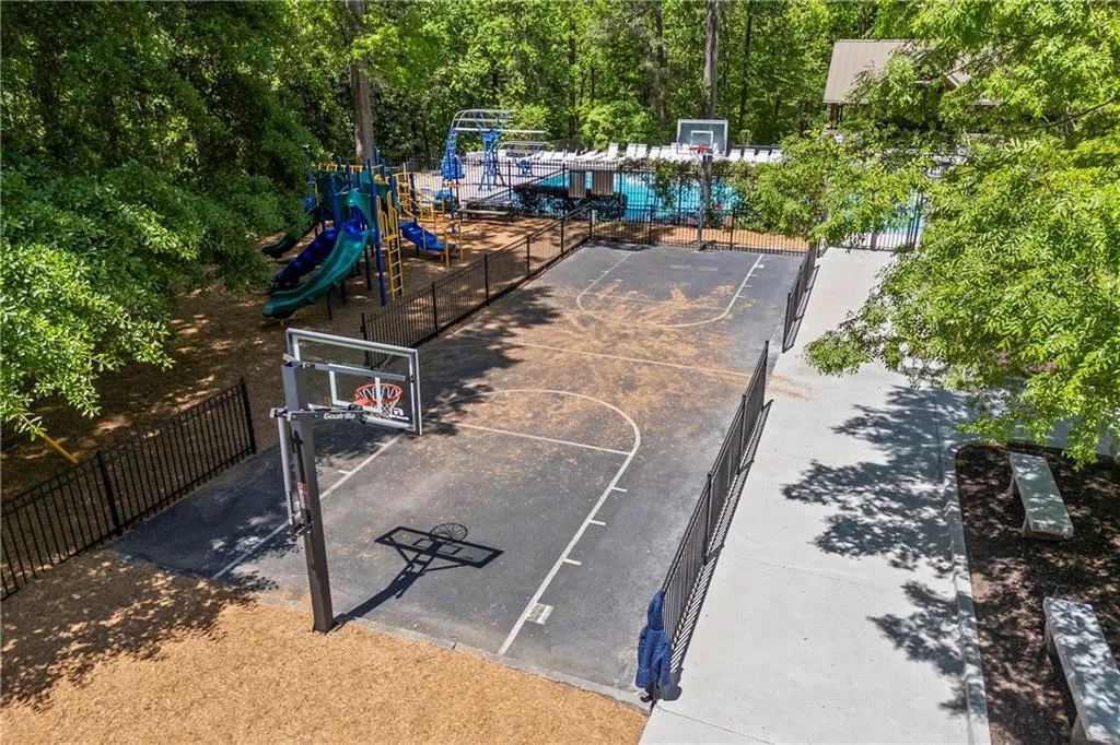 Community jungle gym with fence