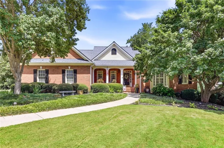 Brick exterior with gabled roofline