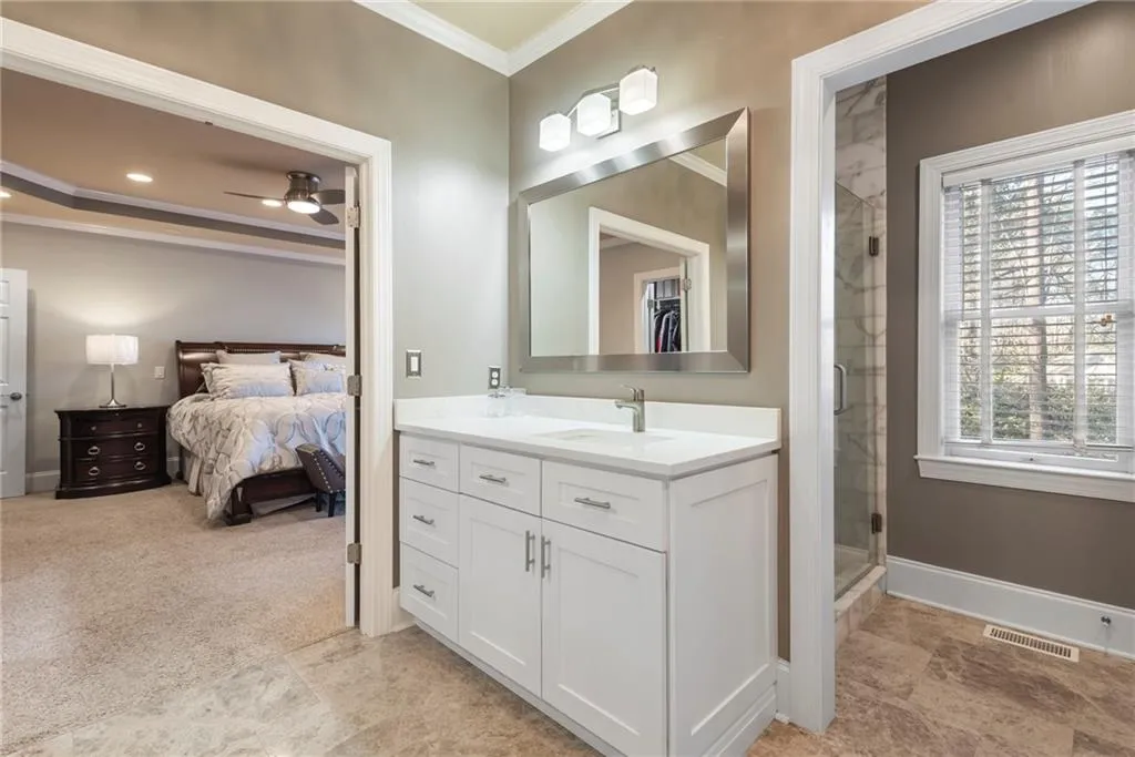 Double door entry from Primary Bedroom to Primary Bath
