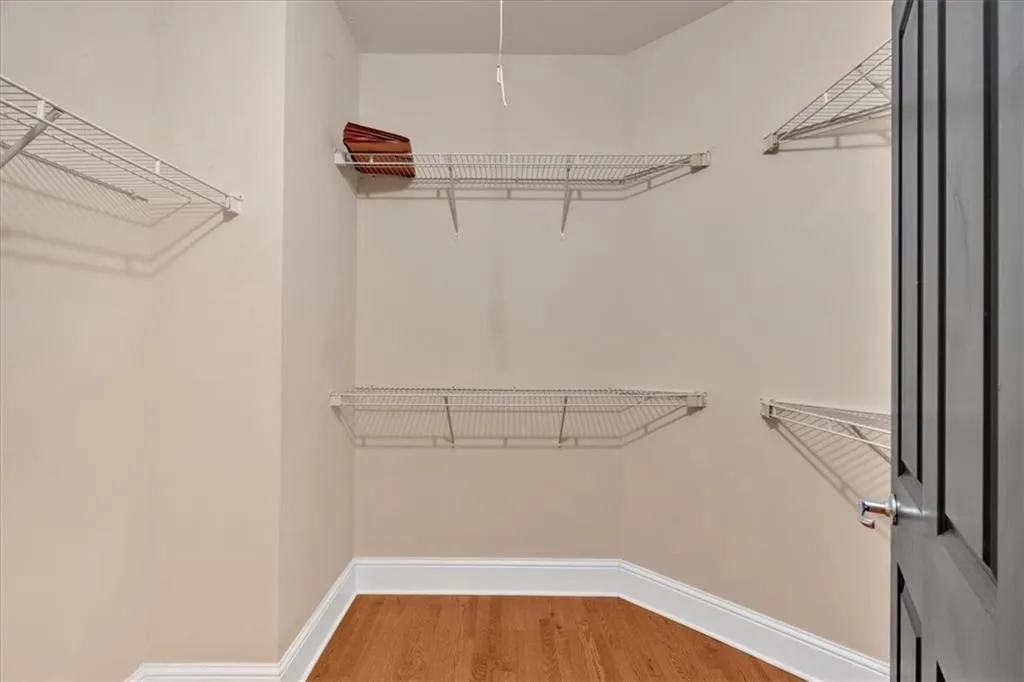 Walk in closet with wood finished floors