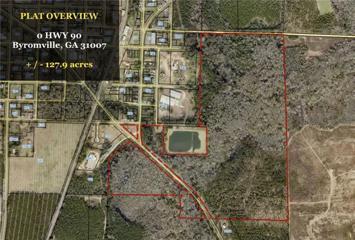 Aerial view of property's location featuring property parcel outlined