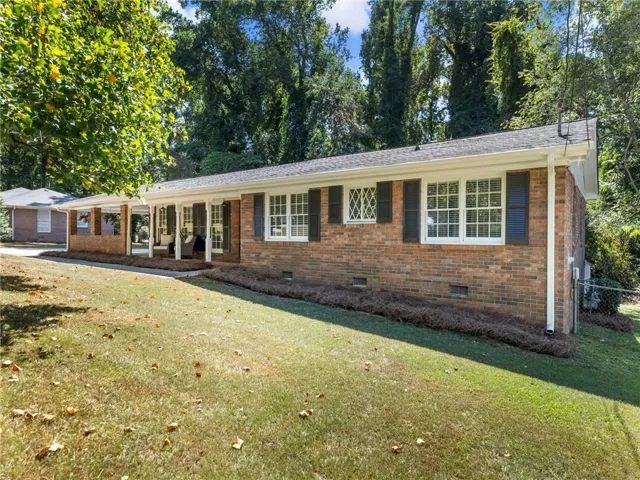 Brick exterior with white trim