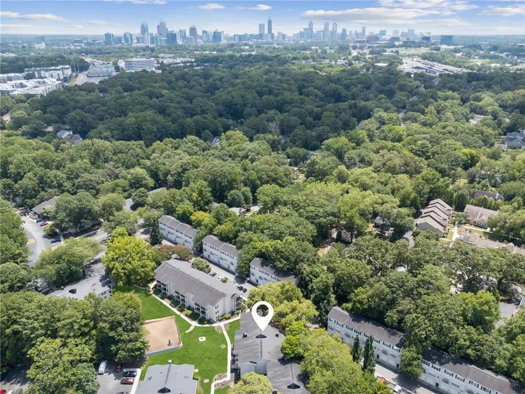 Drone / aerial view of city skyline