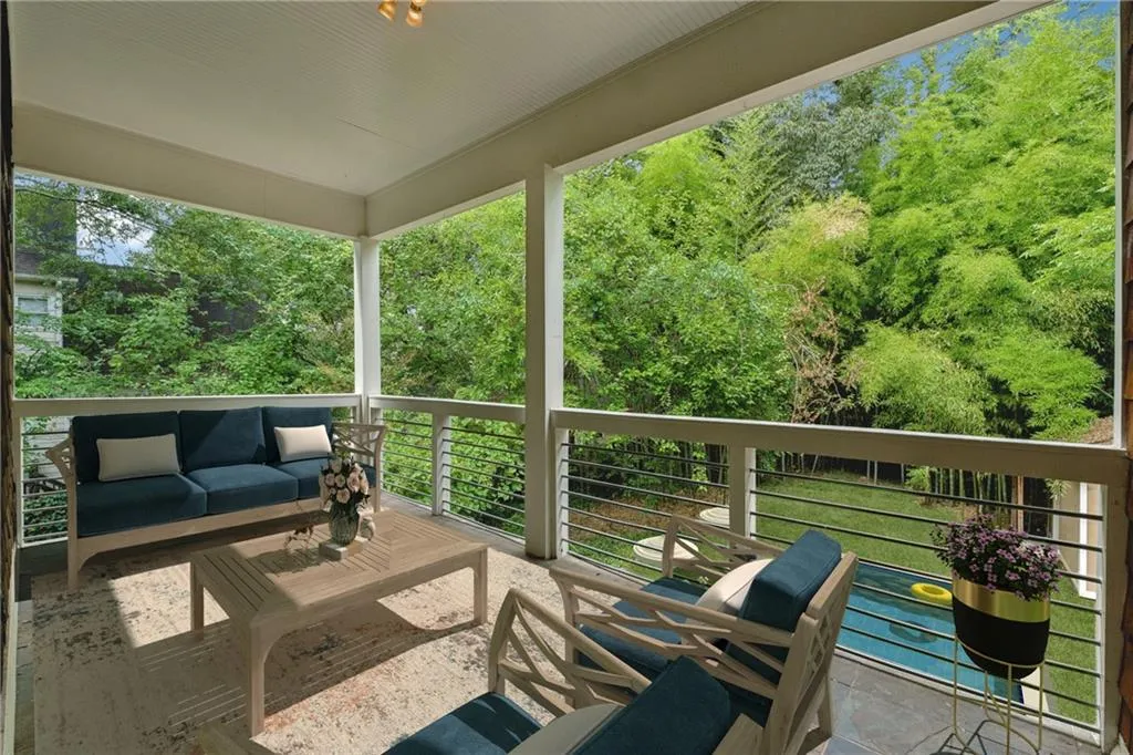 Wooden deck featuring an outdoor living space