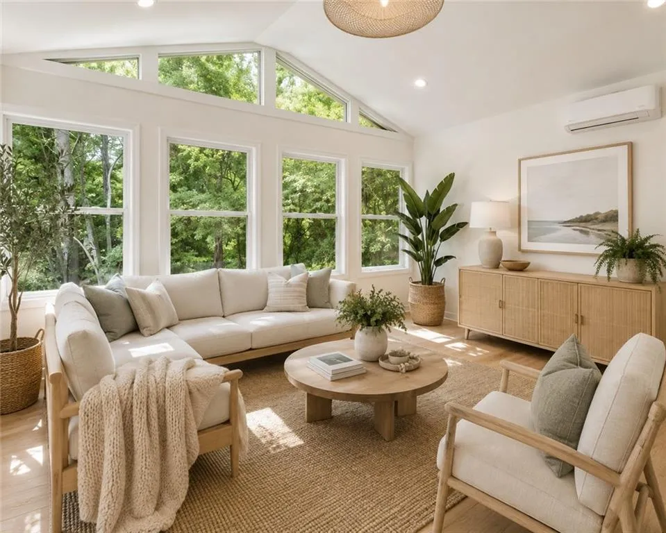 Vaulted ceilings, expansive window array, recessed lighting, hardwood flooring  ** VIRTUALLY STAGED **