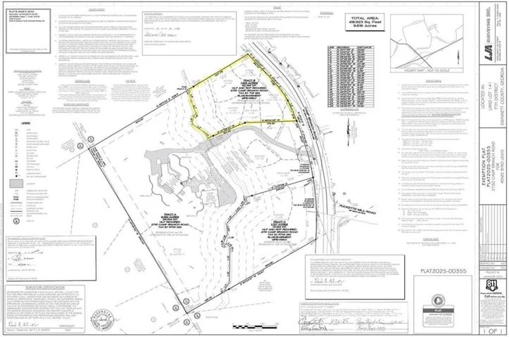 Exemption Plat. Illustrating the property boundaries, topographical features, and relevant land use details