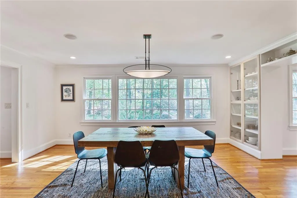Dining space with recessed lighting