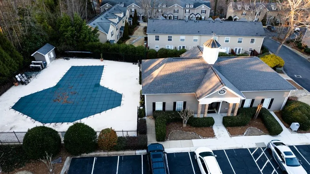 Aerial view featuring a residential view and pool view.