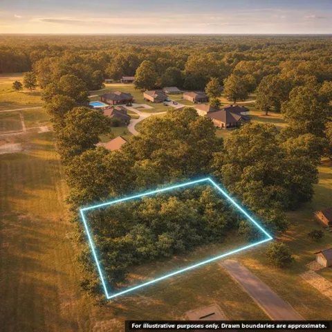 Expansive rural property featuring approximately 40+ acres of mature hardwood forest with cleared pastureland and multiple outbuildings visible across the landscape
