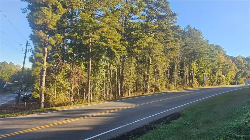 View of asphalt street featuring a forest view