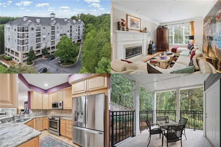 Real Estate Marketing Collateral, Property Overview. Displaying the exterior of the property along with interior views of the kitchen, living area, and an outdoor balcony