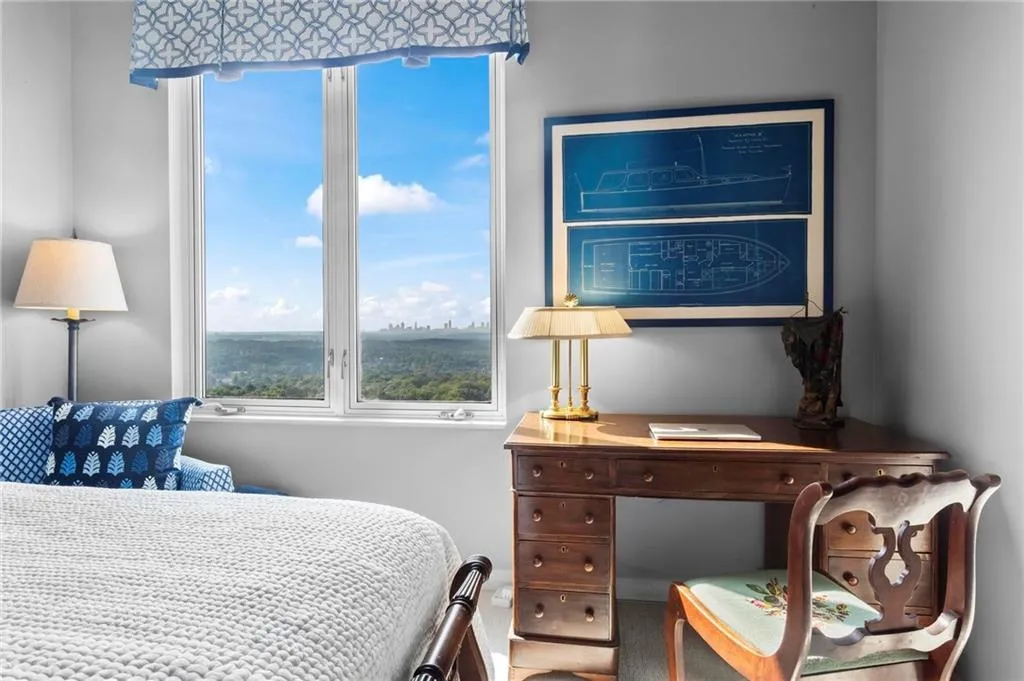 Large window with urban skyline and plenty of natural light