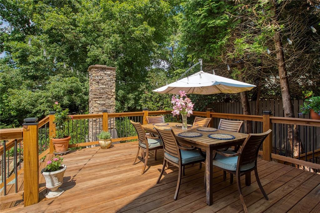 Expansive new deck off the kitchen with gate to dog run area and broad steps to pool deck
