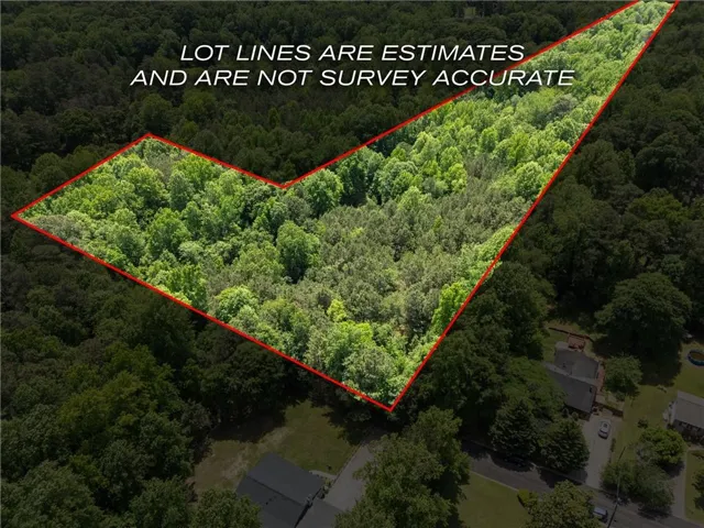 Aerial depiction of a wooded parcel, showcasing abundant mature trees