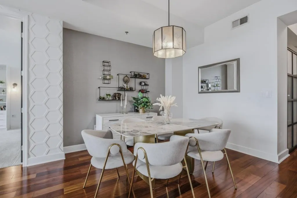 Designer wall accents this perfect sized dining area!