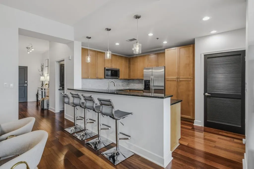 Kitchen is open to the dining and living room