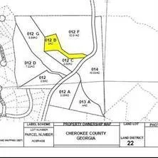 Property Ownership Map. Illustrating the parcel boundaries and identification numbers for the property within Cherokee County, Georgia