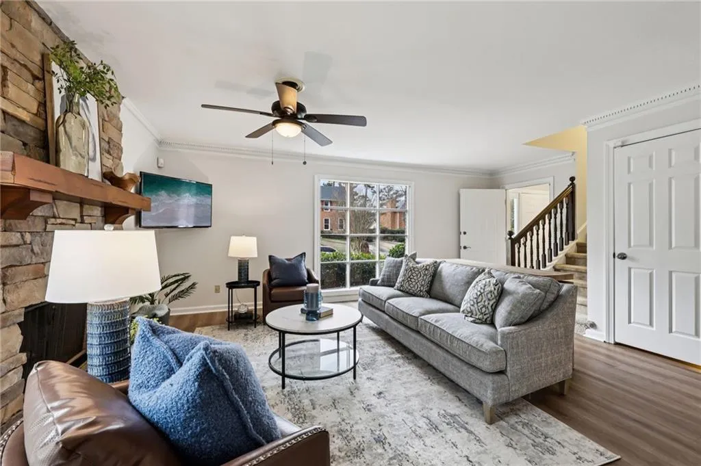 Love the curved window in the living room