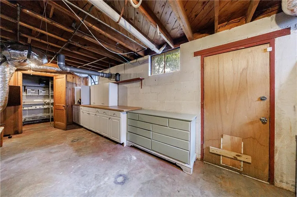 Below grade area with concrete block wall