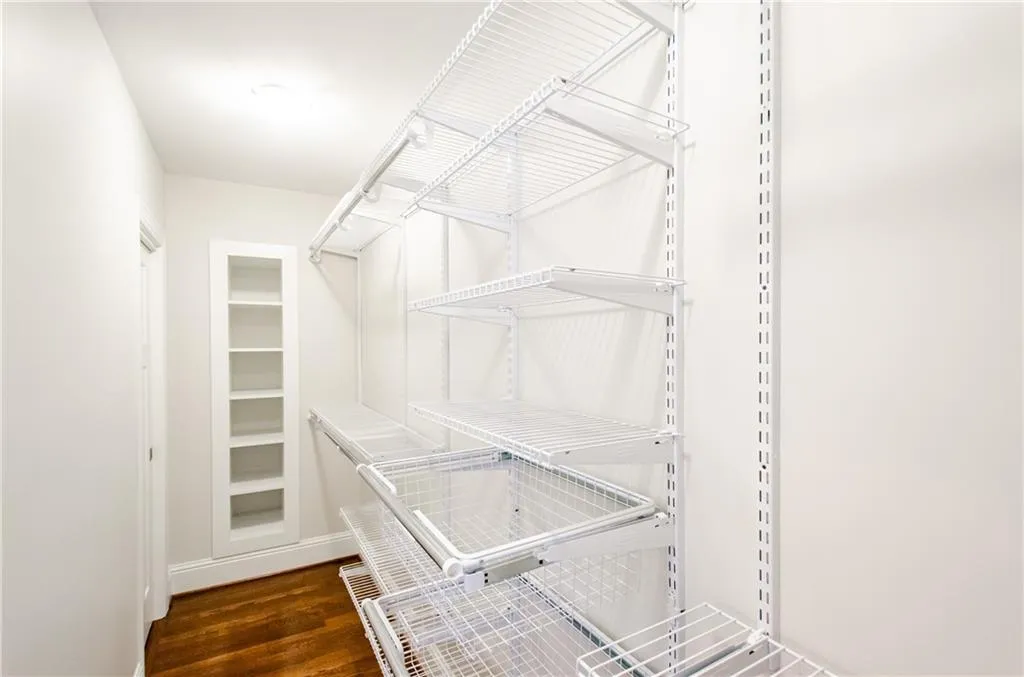 Walk in closet featuring dark wood-style flooring