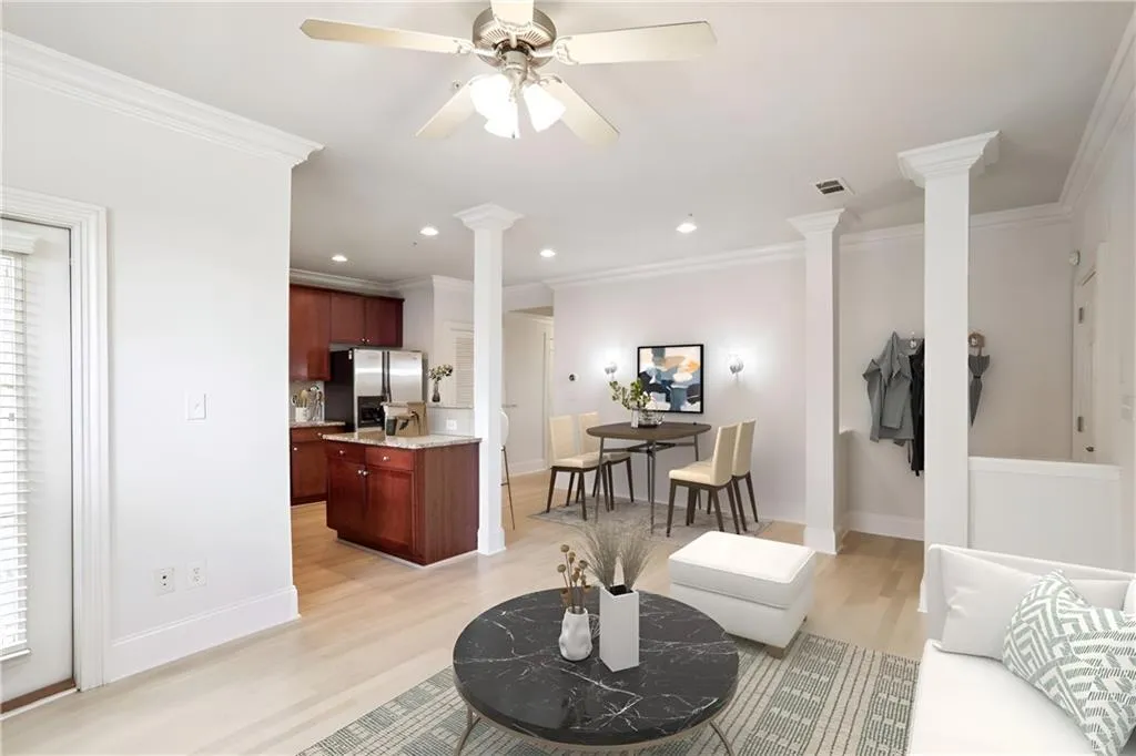 Living room with view to the kitchen.