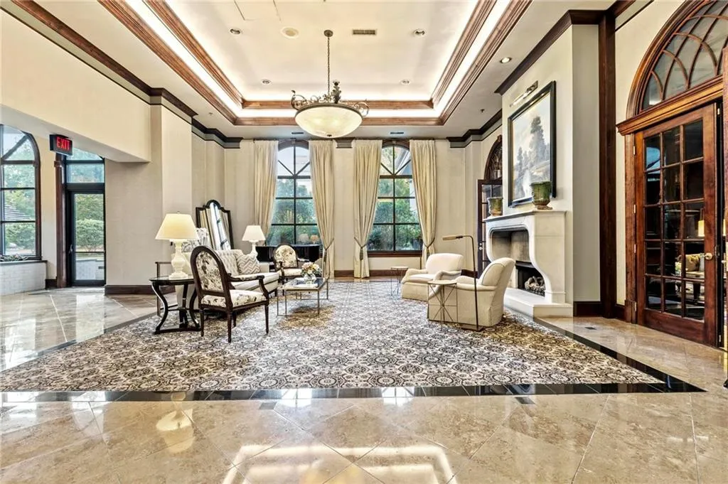 Community lobby with crown molding, business center next door