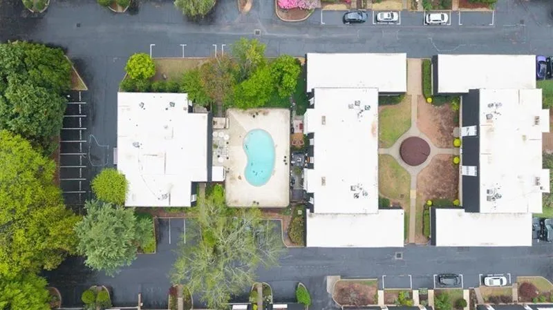 Aerial view of a pool