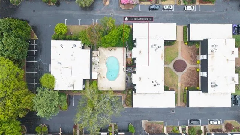 Drone / aerial view of a pool