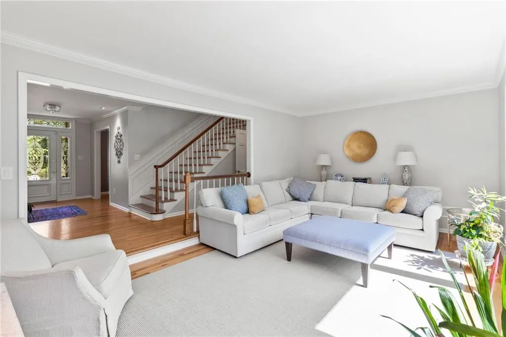 Formal living room with view of entry foyer