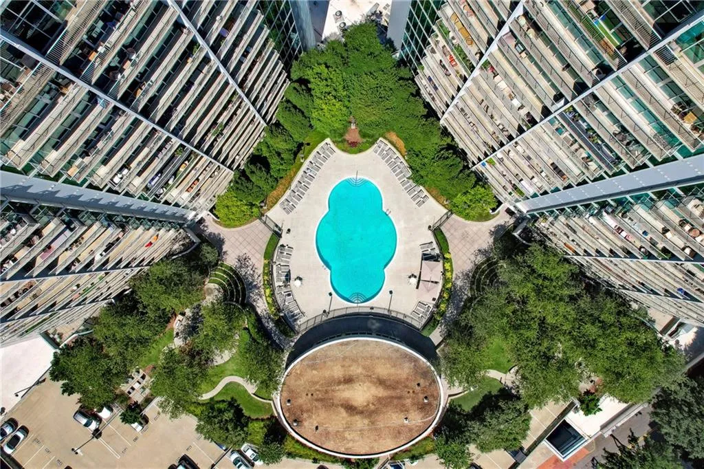 Drone / aerial view of a pool area