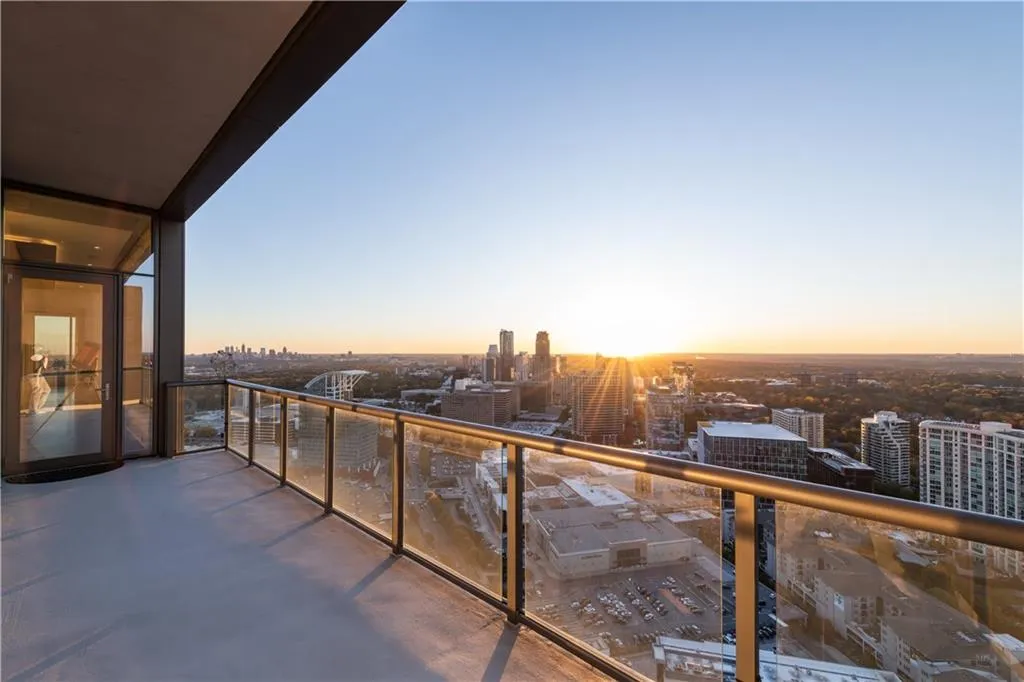 View of balcony at dusk