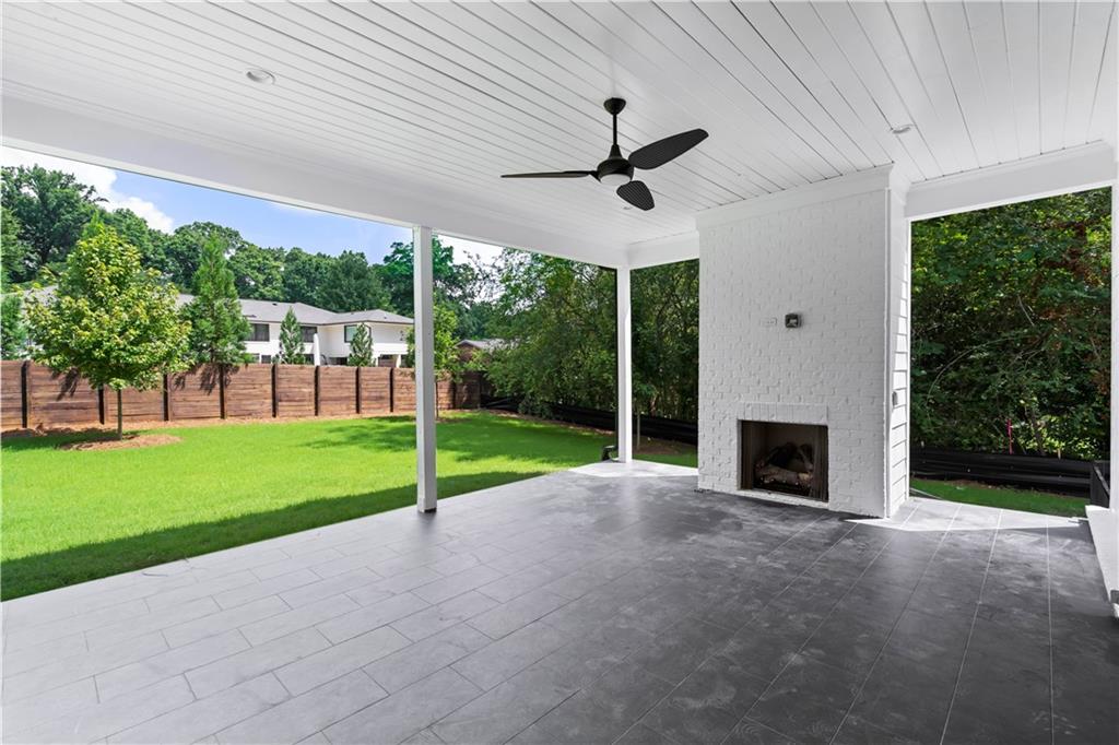 Covered outdoor lounge.