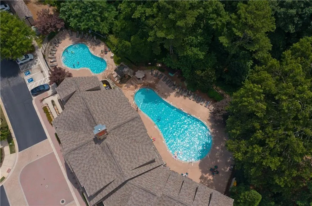 Drone / aerial view of a pool