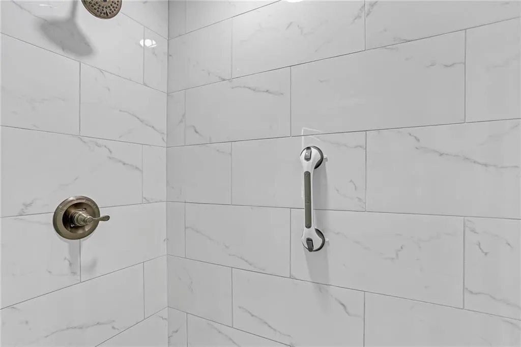 Bathroom view of tiled shower