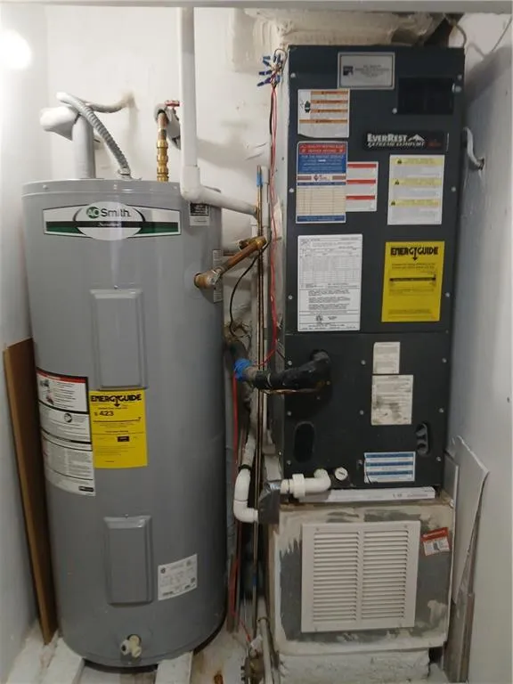 Utilities featuring electric water heater and heating unit