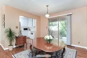 Dining room with staged effect.