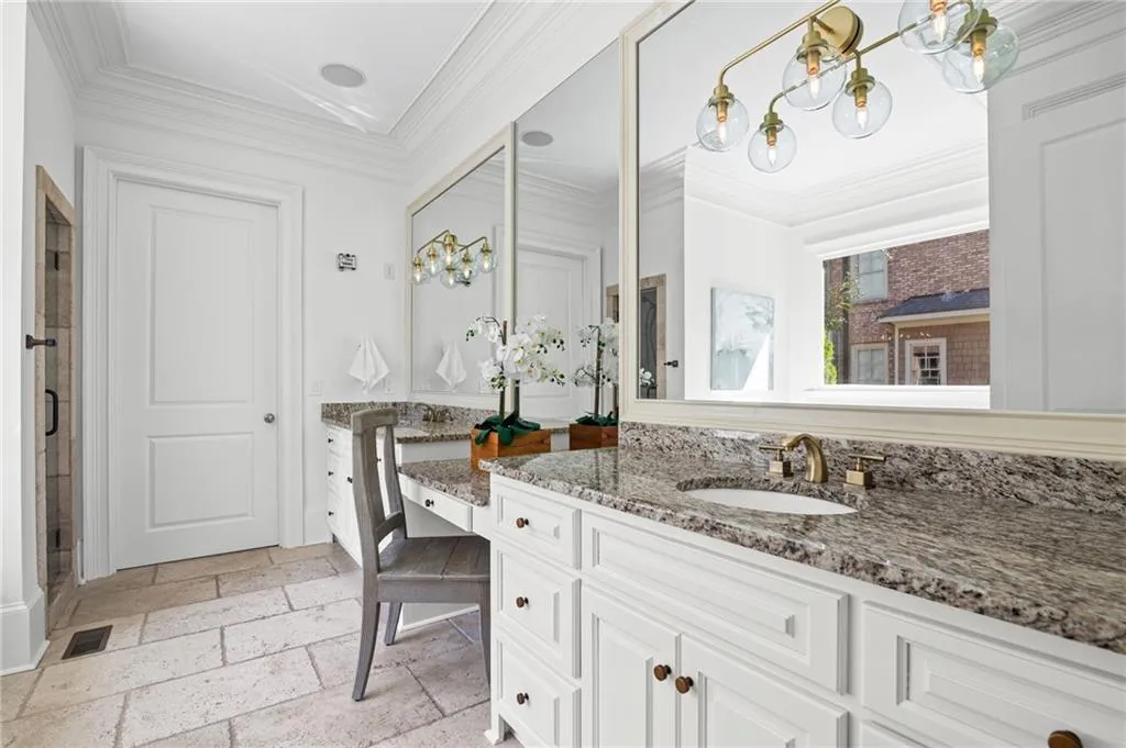 Primary bath with dual vanities and makeup area