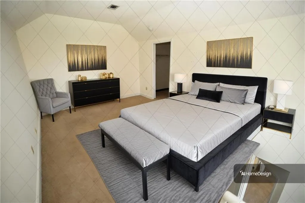 Virtually staged loft bedroom