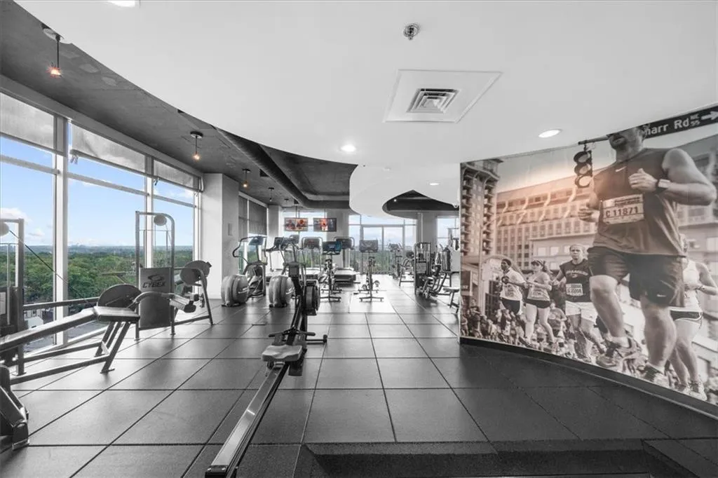 Fully Stocked Fitness Center & weight room with views over Buckhead