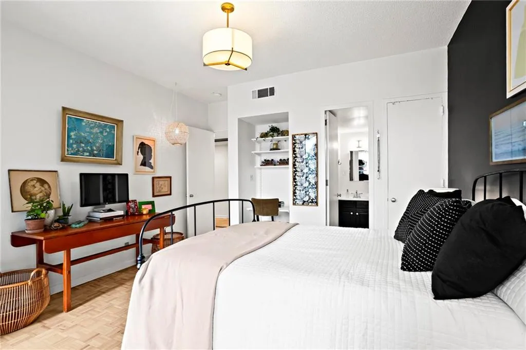 Bedroom with an office area