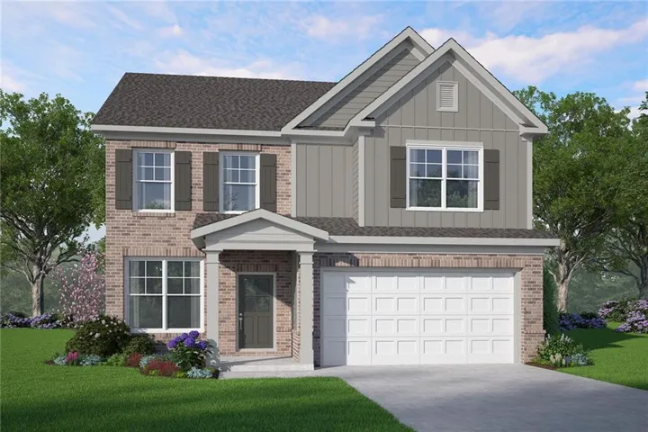 Two-story facade featuring brick and board-and-batten siding