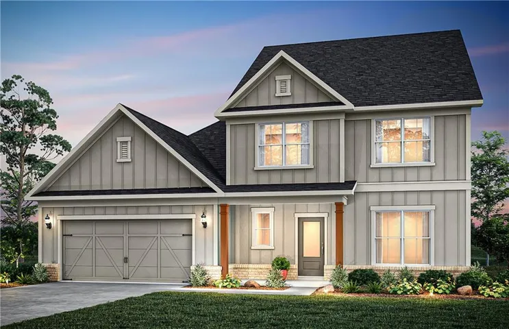 View of front of house featuring board and batten siding, a shingled roof, brick siding, and covered porch