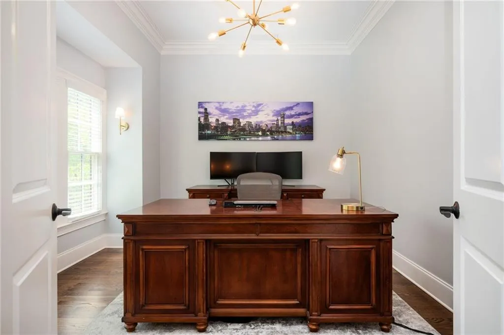 Office with solid french doors