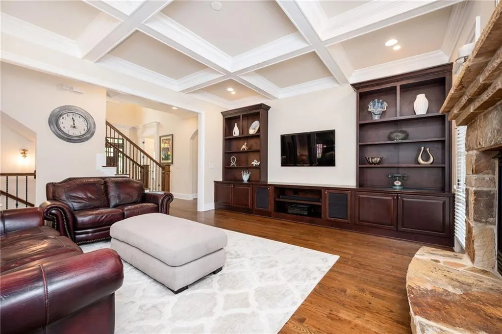 Family Room with built in bookcases and entertainment center