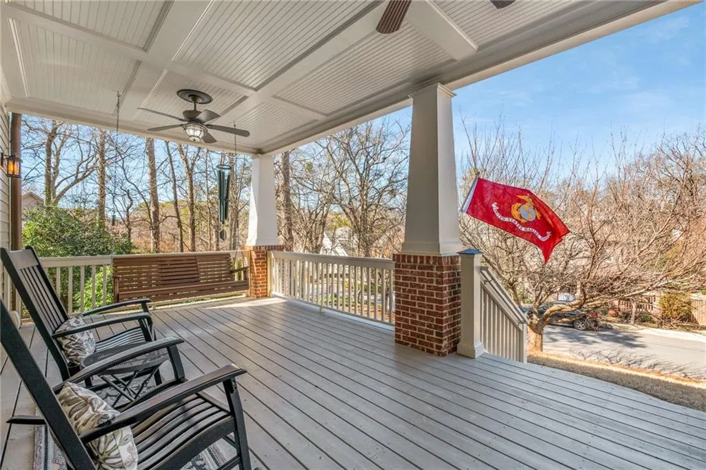 Wooden terrace with ceiling fan