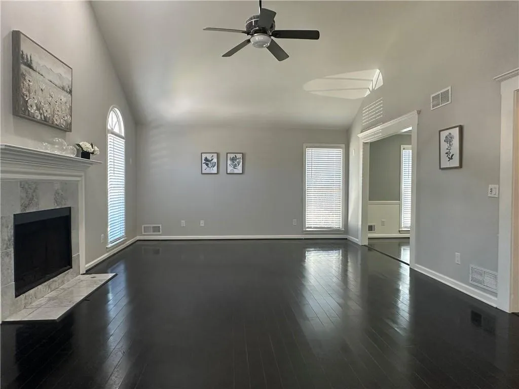 Living room with vaulted ceilings