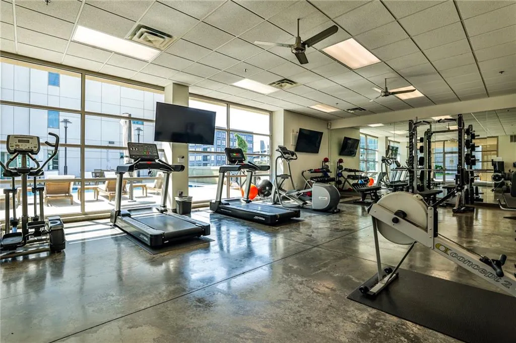 Community gym overlooking the pool