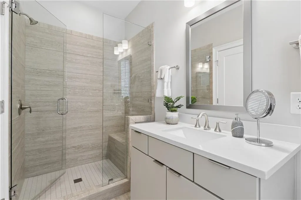 Entry level bathroom with shower